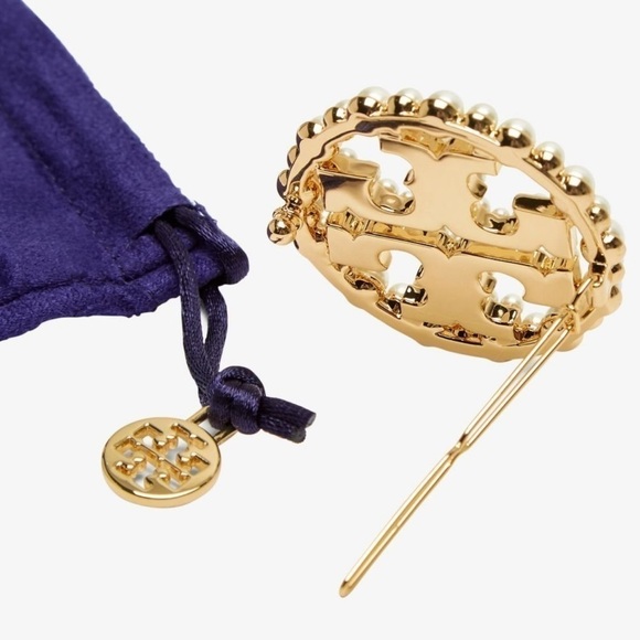 NWT TORY BURCH Double T pearl-embellished hairpin Authentic.